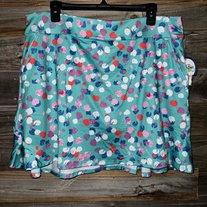 Coral Bay Skort- large - light teal with red pink and blue pika dots